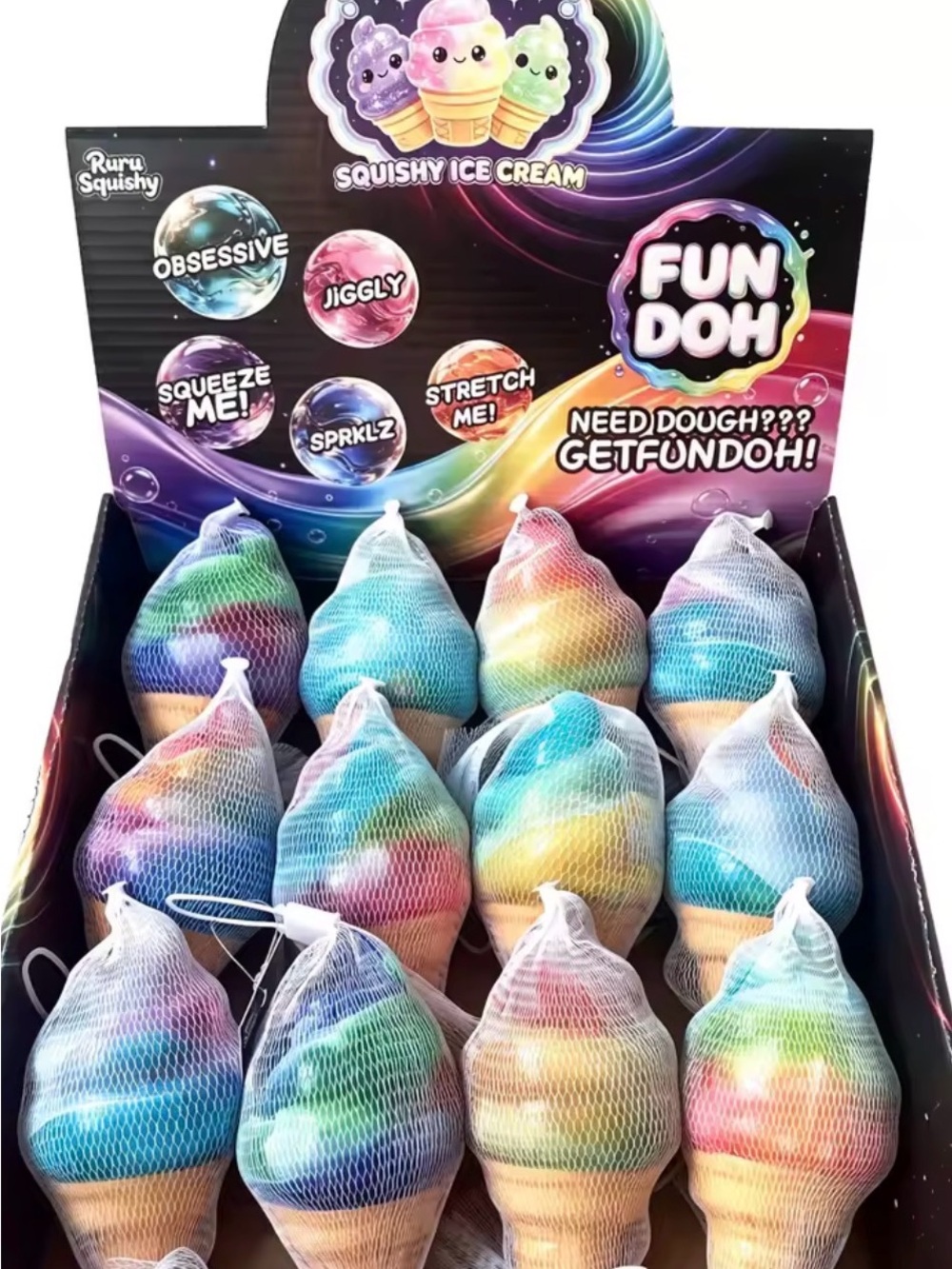 Squishy Ice Cream Cone Stress Toy - Rainbow